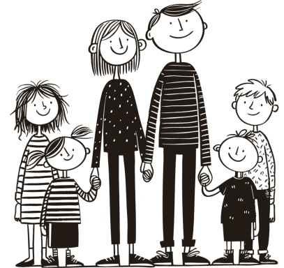 En glad familj med 4 barn