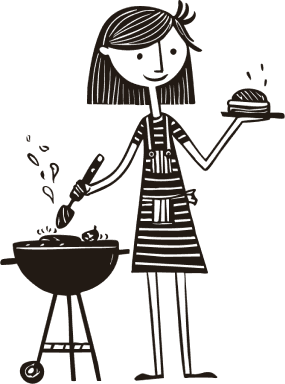 En kvinna som grillar hamburgare