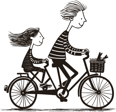 En förälder som skjutsar sitt barn på en cykel