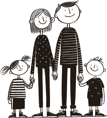 En glad familj som håller varandra i handen