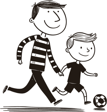 En förälder och ett barn som spelar fotboll